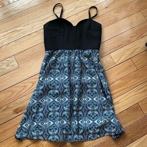 Forever 21 Y2K Printed Patterned Black Blue Coquette Dress Medium